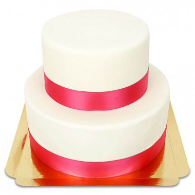 Gâteau Deluxe blanc avec ruban sur 2 étages