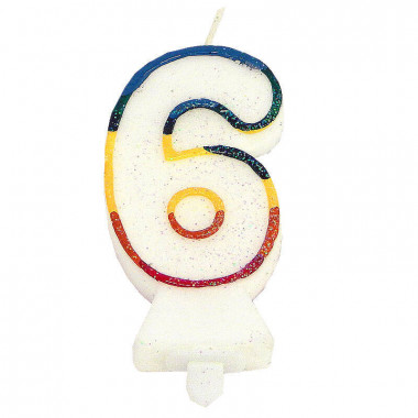 Bougies-chiffre multicolores 6 (env. 7,5 cm)