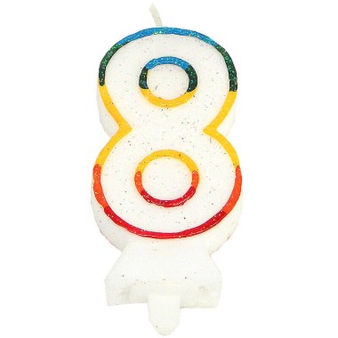 Bougie chiffre multicolore 8, environ 7,5 cm