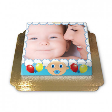 Gâteau-Photo Cadre thème Bébé sur fond bleu