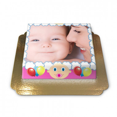 Gâteau-Photo Cadre thème Bébé sur fond rose