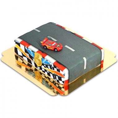 Gâteau avec figurine Cars - Flash McQueen sur circuit
