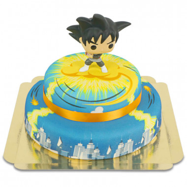 Goku Black de Dragon Ball sur son gâteau ville à 2 étages