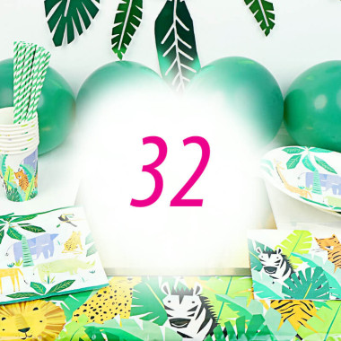 Kit de décorations jungle pour 32 personnes (gâteau non inclus)