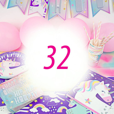 Kit anniversaire Licorne - 32 enfants (gâteau non inclu)