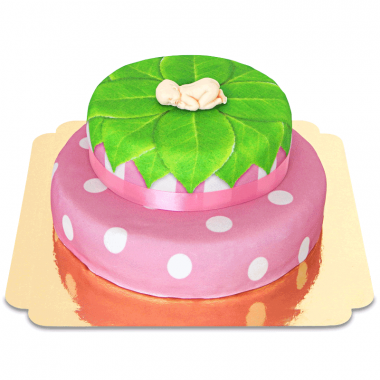 Bébé sur gâteau à deux étages rose