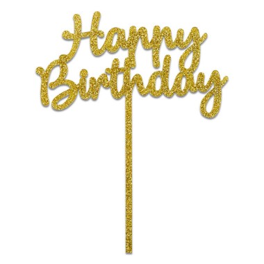 Cake Topper Happy Birthday à paillettes dorées