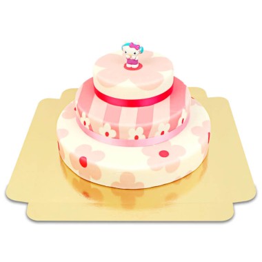 Figurine Hello Kitty® sur gâteau à fleurs roses à 3 étages