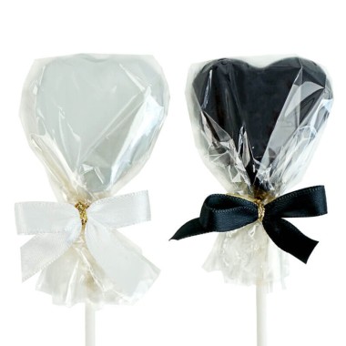 Cake-Pops en forme de coeur chocolat blanc et noir (12 pièces)