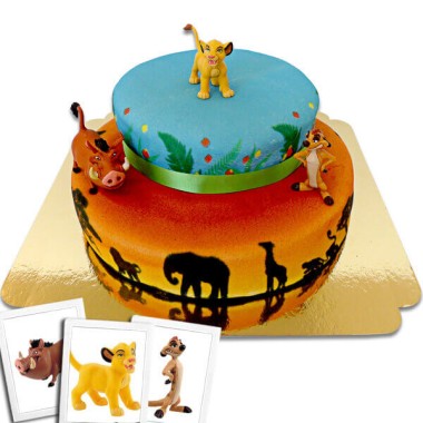 Simba, Timon et Pumba sur gâteau savane double-étage