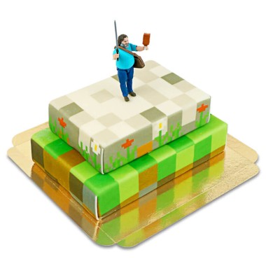 Figurines Minecraft® sur gâteau « monde des jeux » deux étages