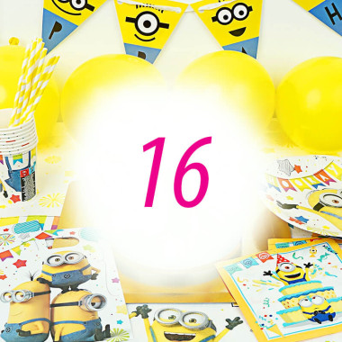 Kit de décorations "Minions" pour 16 enfants (gâteau NON INCLUS)