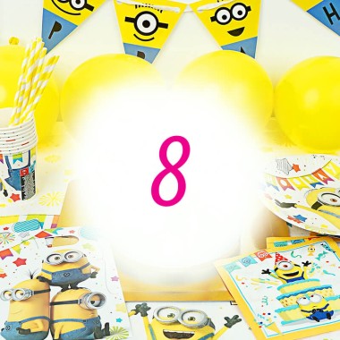 Kit de décorations "Minions" pour 8 enfants (gâteau NON INCLUS)