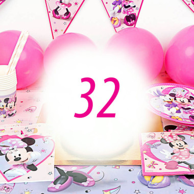Kit de décoration Minnie pour 32 personnes (gâteau non inclus)