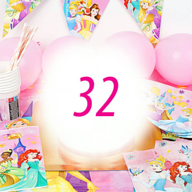 Kit anniversaire "Princesse" - 32 enfants (gâteau non inclu)