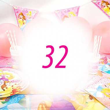 Kit anniversaire "Princesse" - 32 enfants (gâteau non inclu)
