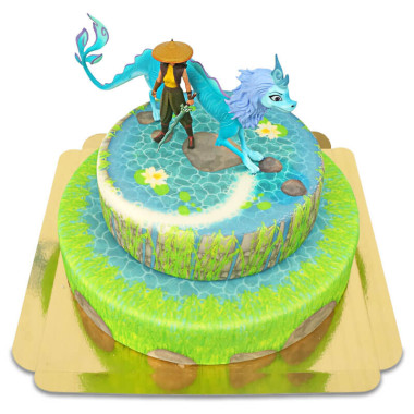 Raya et le dernier dragon sur gâteau magique à deux étages
