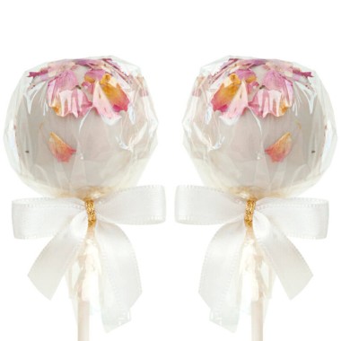 Cake-Pops ronds Blancs avec pétales de rose (12 pièces)