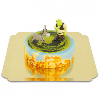Figurine Shrek et l’Âne sur gâteau de conte de fées
