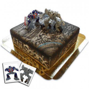 Figurines Transformers® - Optimus Prime & Mégatron sur leur gâteau "Allspark" 