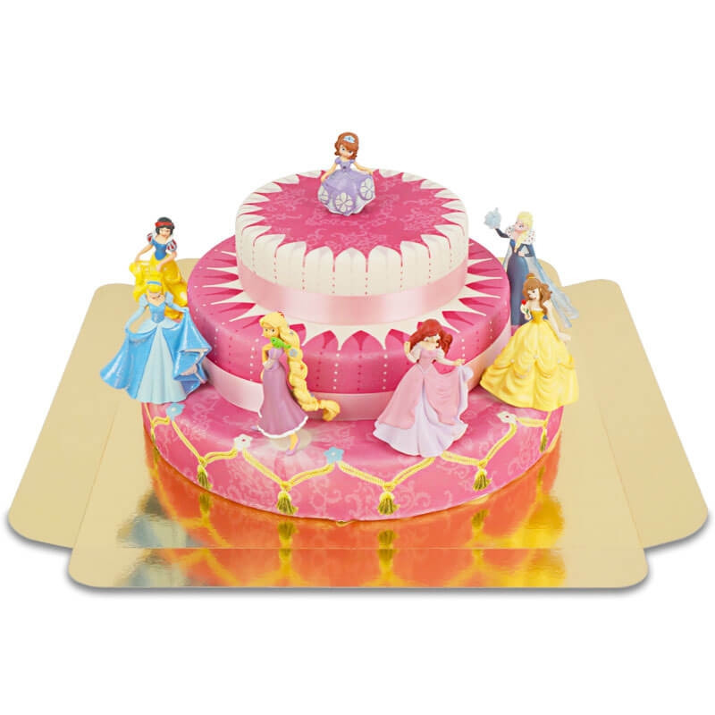 Les 7 princesses en gâteau 3 étages avec rubans