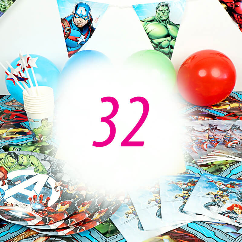 Kit de décorations Avengers pour 32 personnes (gâteau non inclus)