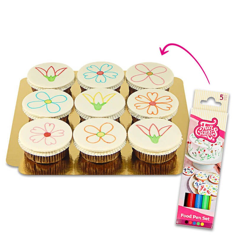 9 Cupcakes mit Lebensmittelstiften