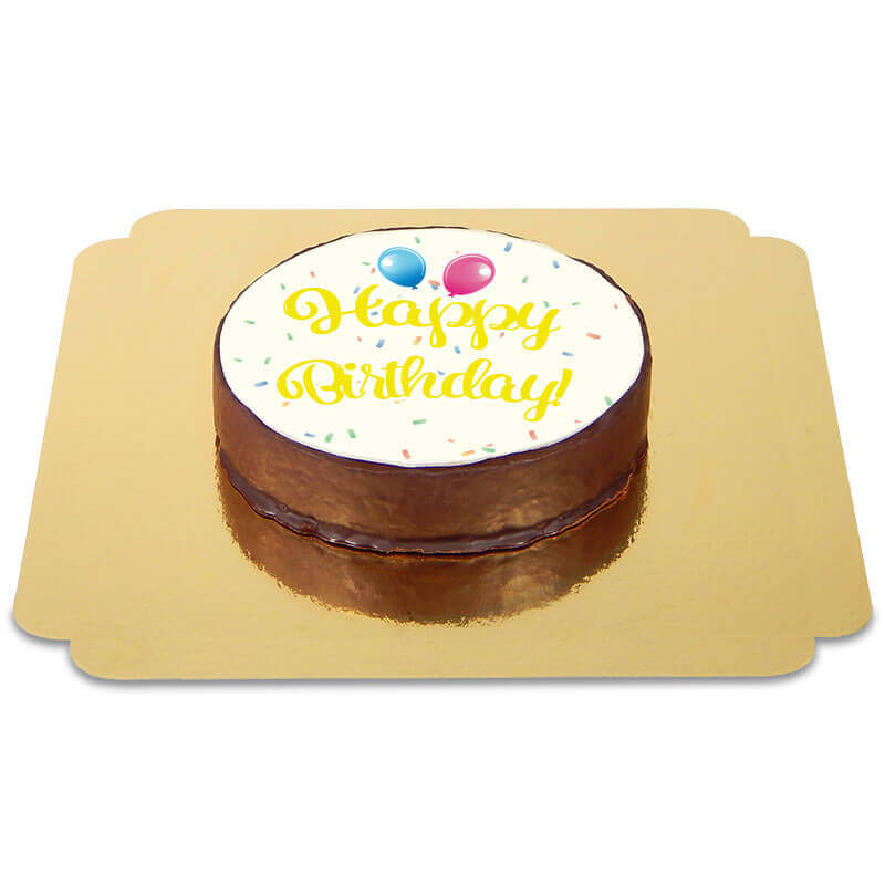 Tort czekoladowy Happy Birthday żółty