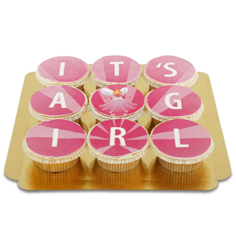 Cupcakes cigogne «c'est une fille» pour naissance, shower de bébé