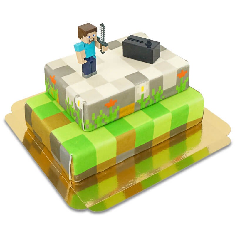 Figurines Minecraft sur gâteau « monde des jeux » deux étages