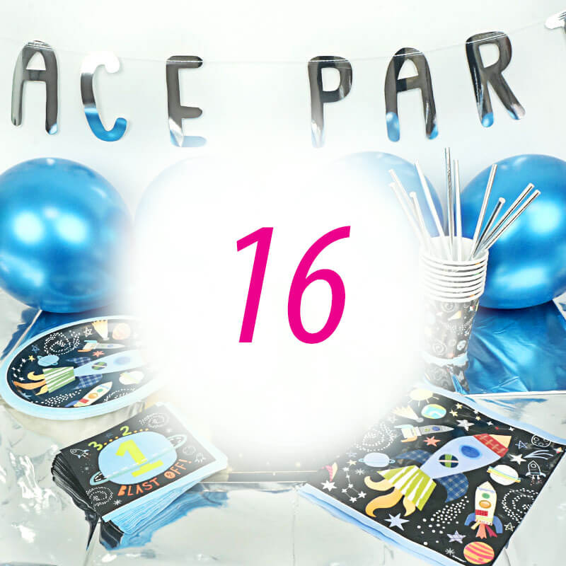 Kit de décorations de l'espace pour 16 personnes- gâteau non inclus
