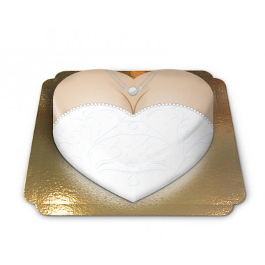 Gâteau pour jeunes mariés (robe de mariée) en forme de coeur 