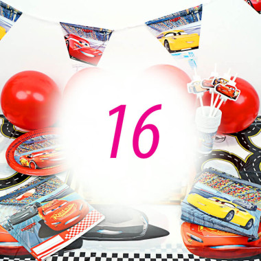 Kit anniversaire "Cars" - 16 enfants (gâteau non inclus)