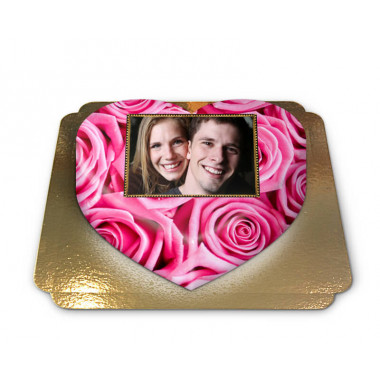 Gâteau-Photo roses roses en forme de coeur 