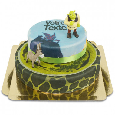 Figurine Shrek et l'Âne sur gâteau à deux étages