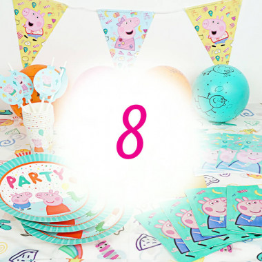 Kit d'anniversaire Peppa Pig pour 8 personnes (gâteau non inclus)