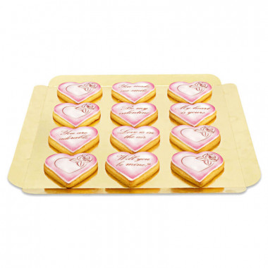 Biscuits Saint Valentin avec message d'amour - rose (12 pièces)