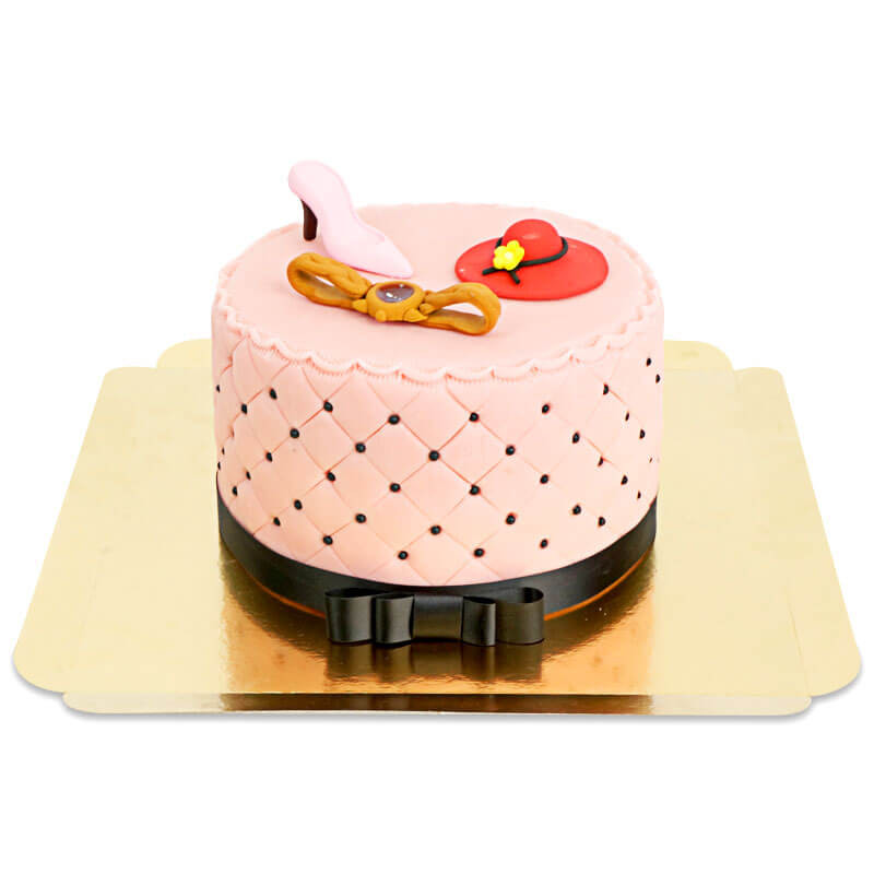 Gâteau de maquillage de luxe avec décoration en sucre multicolore et ruban noir