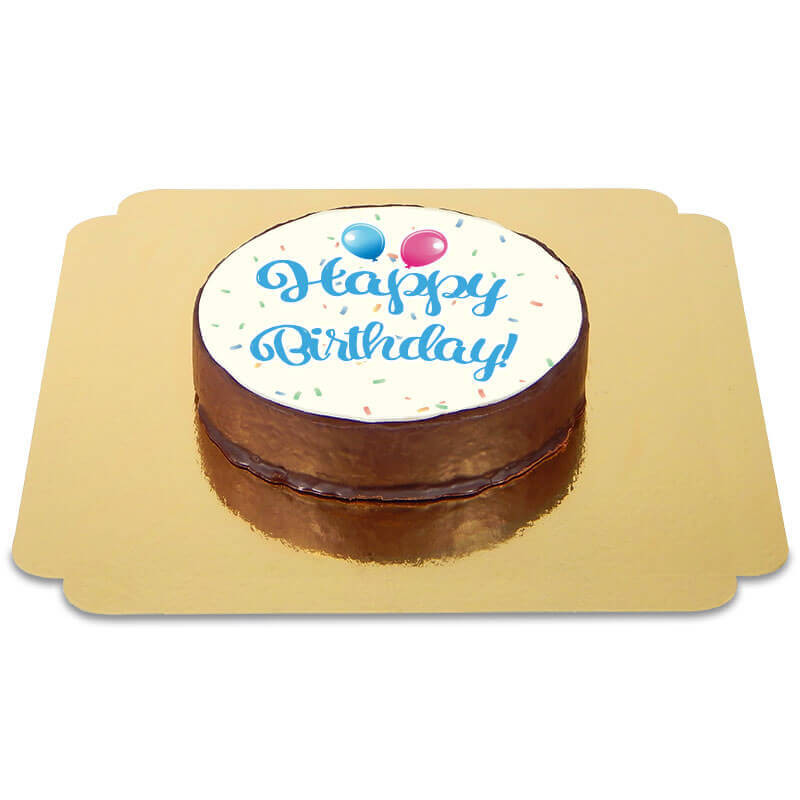 Tort czekoladowy z napisem Happy Birthday - niebieski