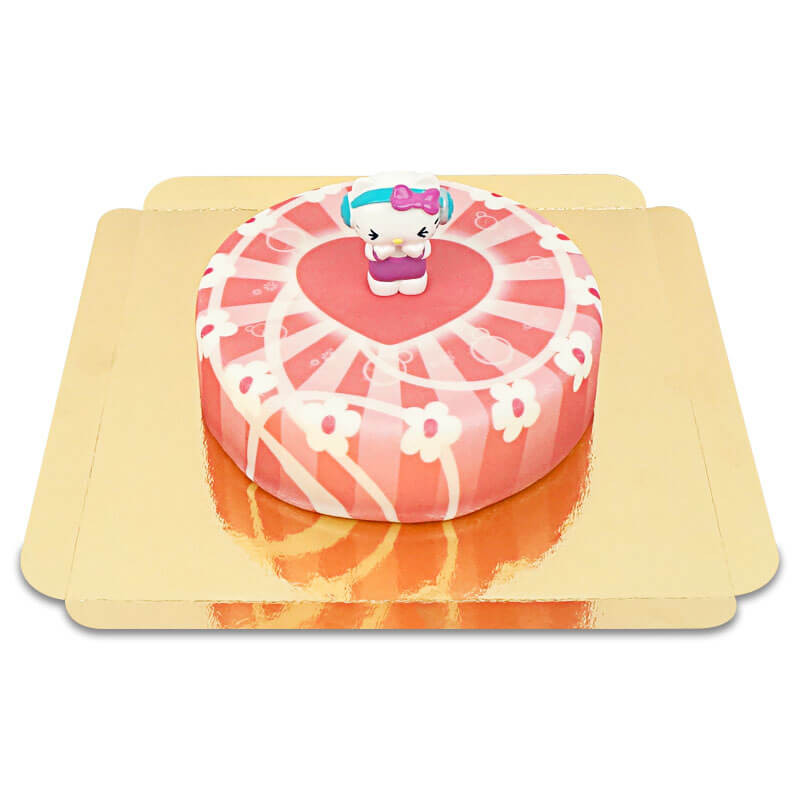 Hello Kitty sur gâteau rose avec coeur  
