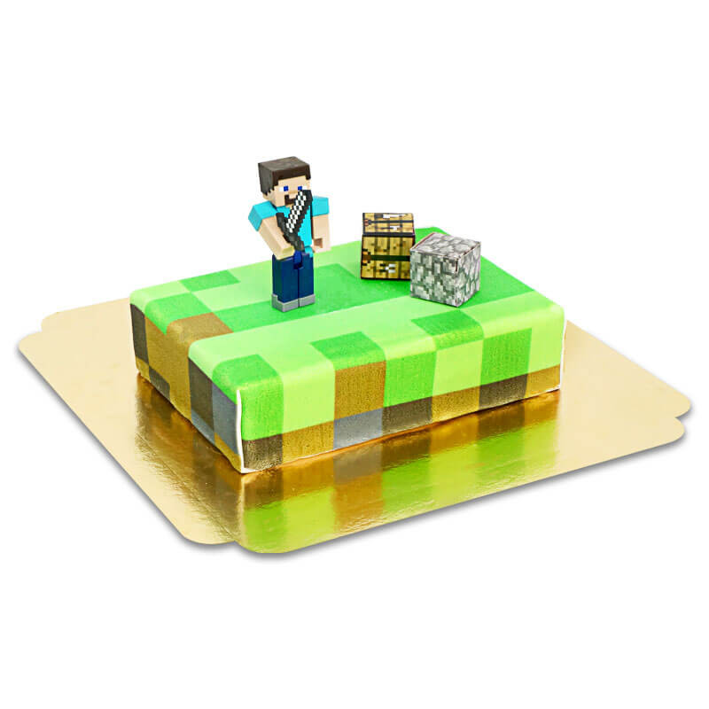Figurines Minecraft sur gâteau « monde des jeux »