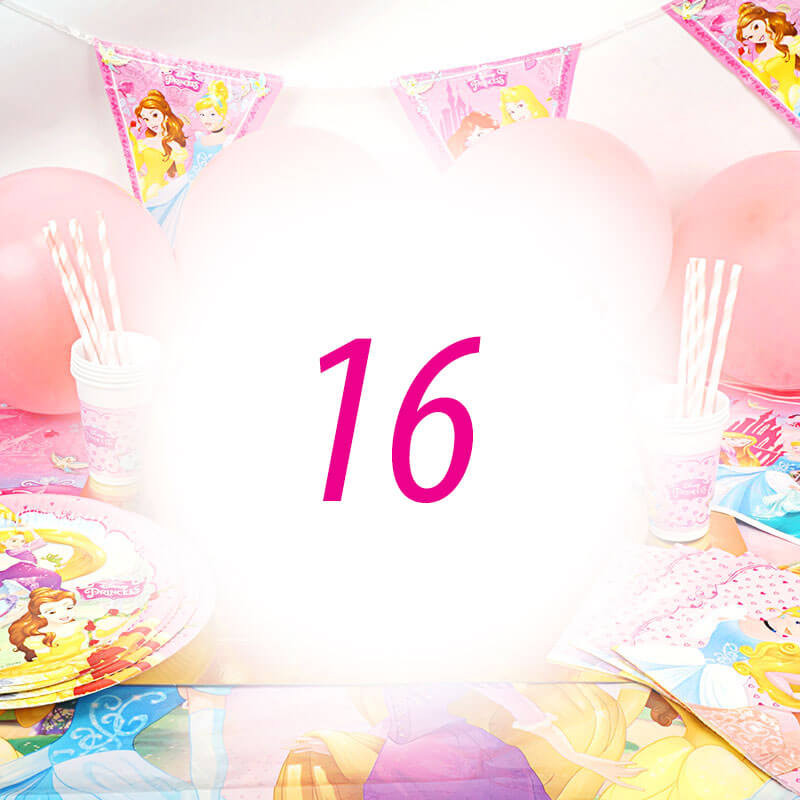Kit anniversaire Princesse - 16 enfants (gâteau non inclu)